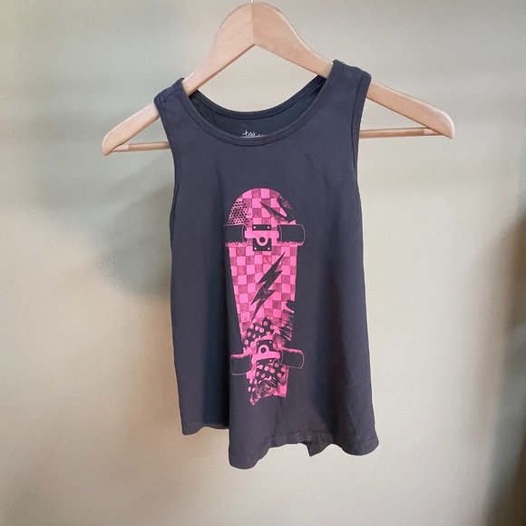 Tea Collection, Sleeveless Graphic Skateboard T-Shirt, hi-lo hem, Girls Size 10 - Picture 1 of 2